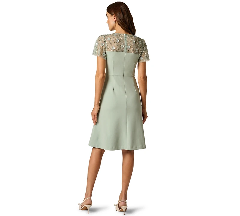 Adrianna Papell Women's Bead Crepe Crewneck Illusion Dress