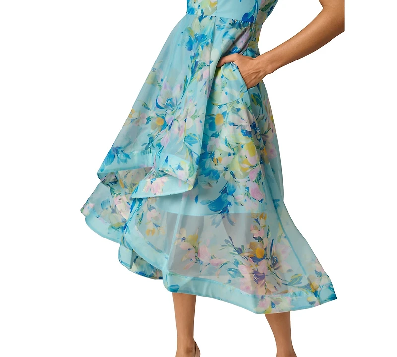 Adrianna Papell Women's Floral Organza Off-The-Shoulder High Low Dress