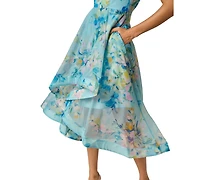 Adrianna Papell Women's Floral Organza Off-The-Shoulder High Low Dress