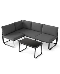 Costway 4 Pcs Patio Furniture Set with Cushions & Tempered Glass Coffee Table for Garden
