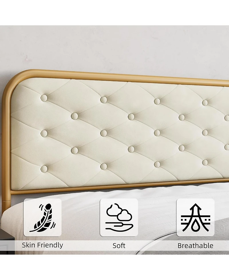 gaomon King Bed Frame with Button Velvet Headboard, Upholstered Tufted Footboard, Heavy Duty Metal Mattress Foundation, Solid Wood Slats Support
