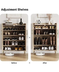 gaomon Rattan Shoe Cabinet, 5-Tier Shoe Storage Cabinet with Doors, Adjustable Shelves and Metal Legs, Beige