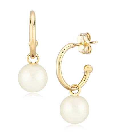 Pearl (6 mm) Drop Hoop Earrings Set 14k Yellow Gold