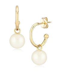 Pearl (6 mm) Drop Hoop Earrings Set 14k Yellow Gold