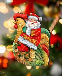 Designocracy Santa Rooster Wooden Christmas Ornament, Set of 2