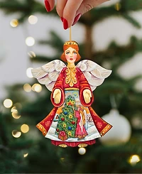 Designocracy Christmas Tree Angel Wooden Ornament Set of 2