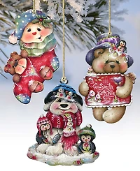 Designocracy Christmas by Jamie Mills Price Holiday Wooden Ornaments, Set of 3