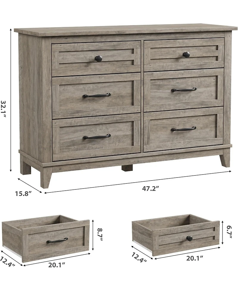 Gaomon 6-Drawer Black Bedroom Dresser, 47" Wide Freestanding Chest with Storage, Wooden Closet Organizer for Living Room, Bedroom, Entryway