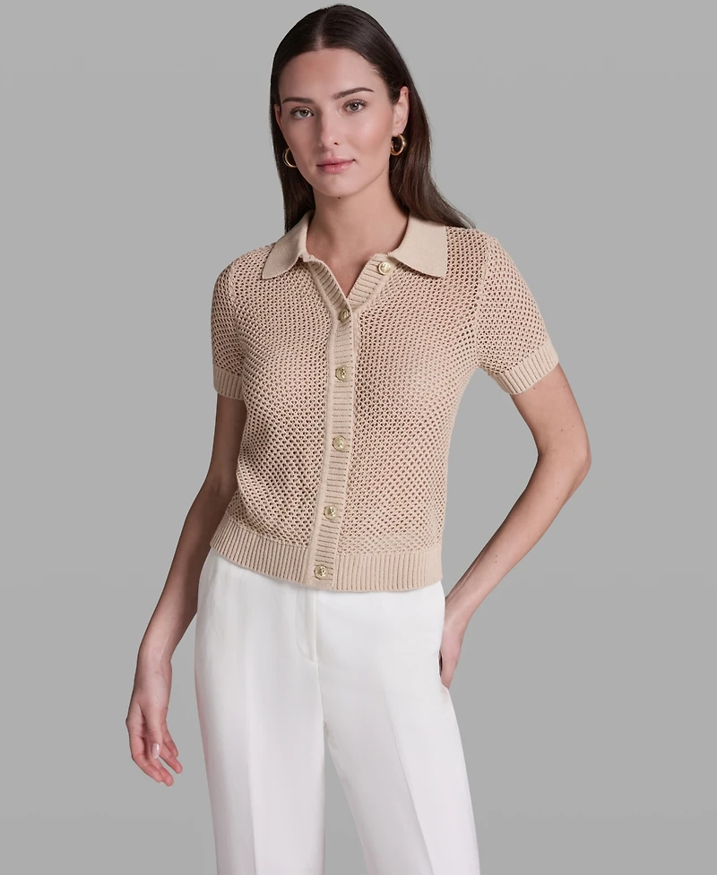 Bcbg Women's Short-Sleeve Button Front Collared Polo Top