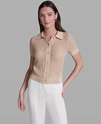 Bcbg Women's Short-Sleeve Button Front Collared Polo Top