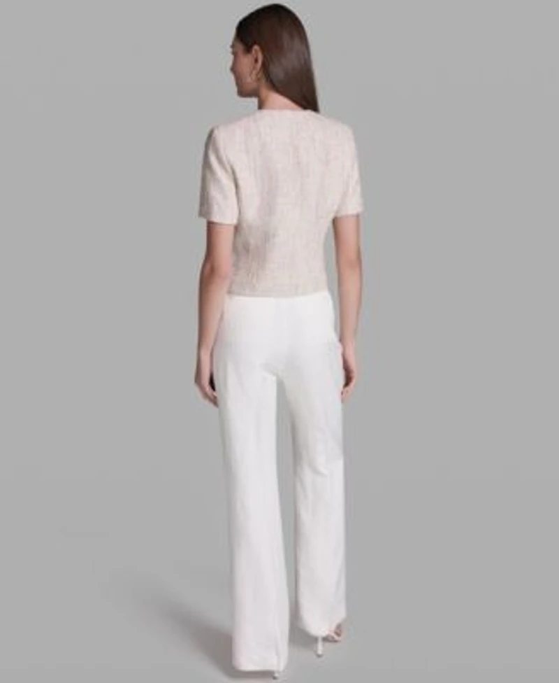 Bcbg Suits Short Sleeve Crewneck Jacket Wide Leg Pants