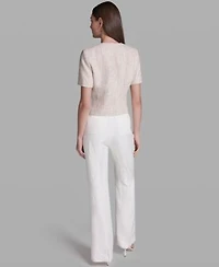 Bcbg Suits Short Sleeve Crewneck Jacket Wide Leg Pants