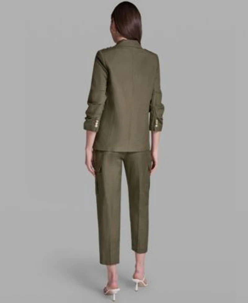 Bcbg Womens Scrunch Sleeve Peak Lapel Collar Jacket Tie Waist Utility Pants