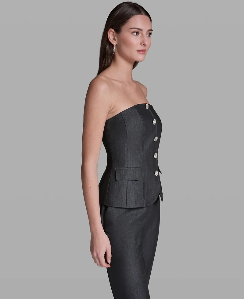 Bcbg Women's Faux Denim Strapless Button-Front Top