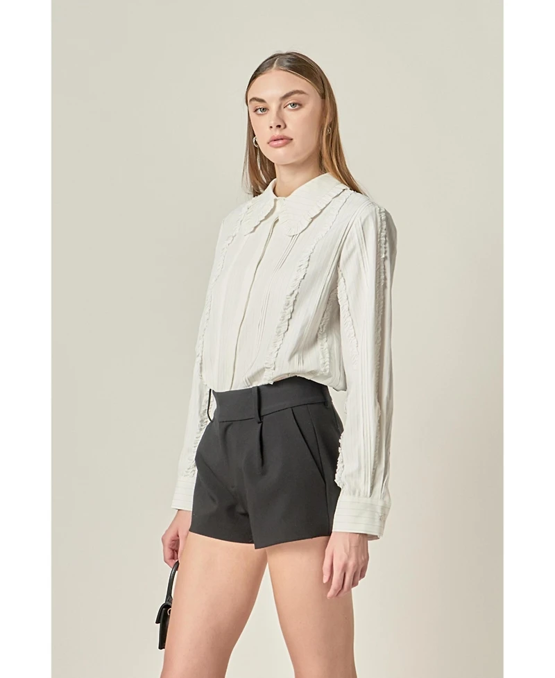 English Factory Women's Pintuck and Ruffle Detail Shirt