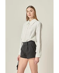 English Factory Women's Pintuck and Ruffle Detail Shirt