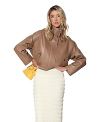 Walter Baker Women's Roman Funnel-Neck Lamb Leather Jacket