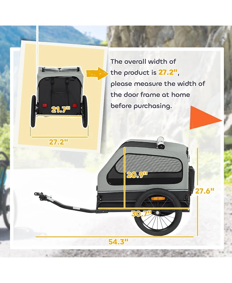 PawHut Dog Bike Trailer, Trailer w/ Flip-Down Ramp Tailgate,
