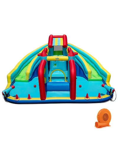 Mecale Inflatable Double Water Slide Park with Obstacle Course, 750W Blower Included