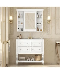 Sillysis 36'' Luxury Bathroom Vanity Set with Mirror Cabinet, Solid Wood & Mdf, Large Storage Shelf for Modern Bathrooms