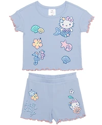 Hybrid Girls' 2T-6X Hello Kitty Short-Sleeve T-Shirt and Shorts, 2-Piece Set