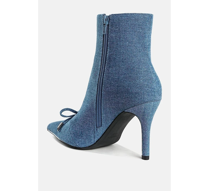 Flapper Bow Detail Denim Ankle Boots