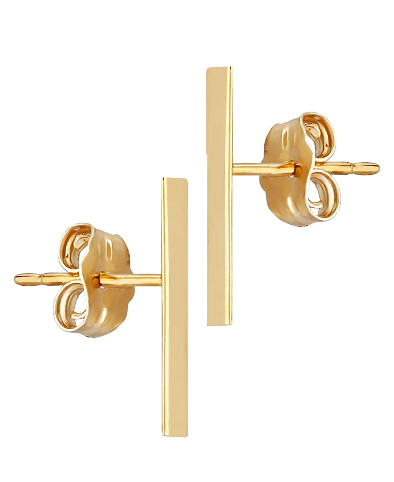Flat Bar Stud Earrings Set 14k Yellow or Rose Gold