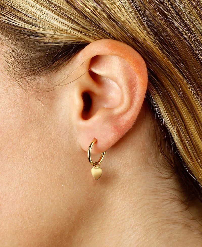 Dangle Heart Hoop Earrings in 14k Gold