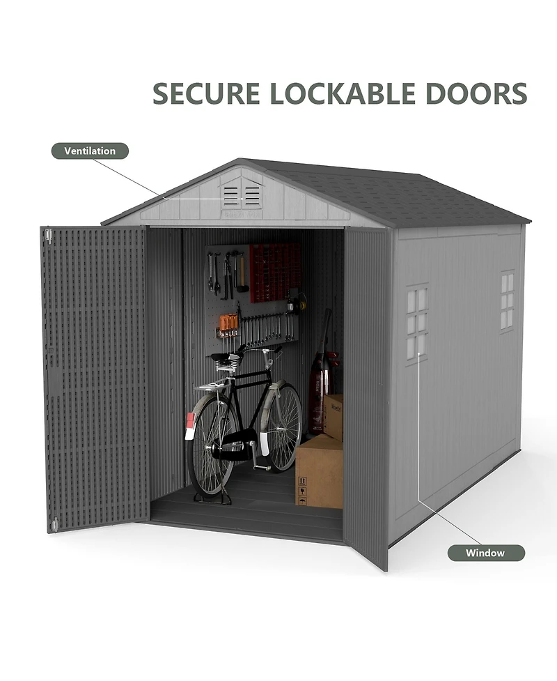 Decksplore Durable Resin Outdoor Storage Shed With Floor And Double Doors