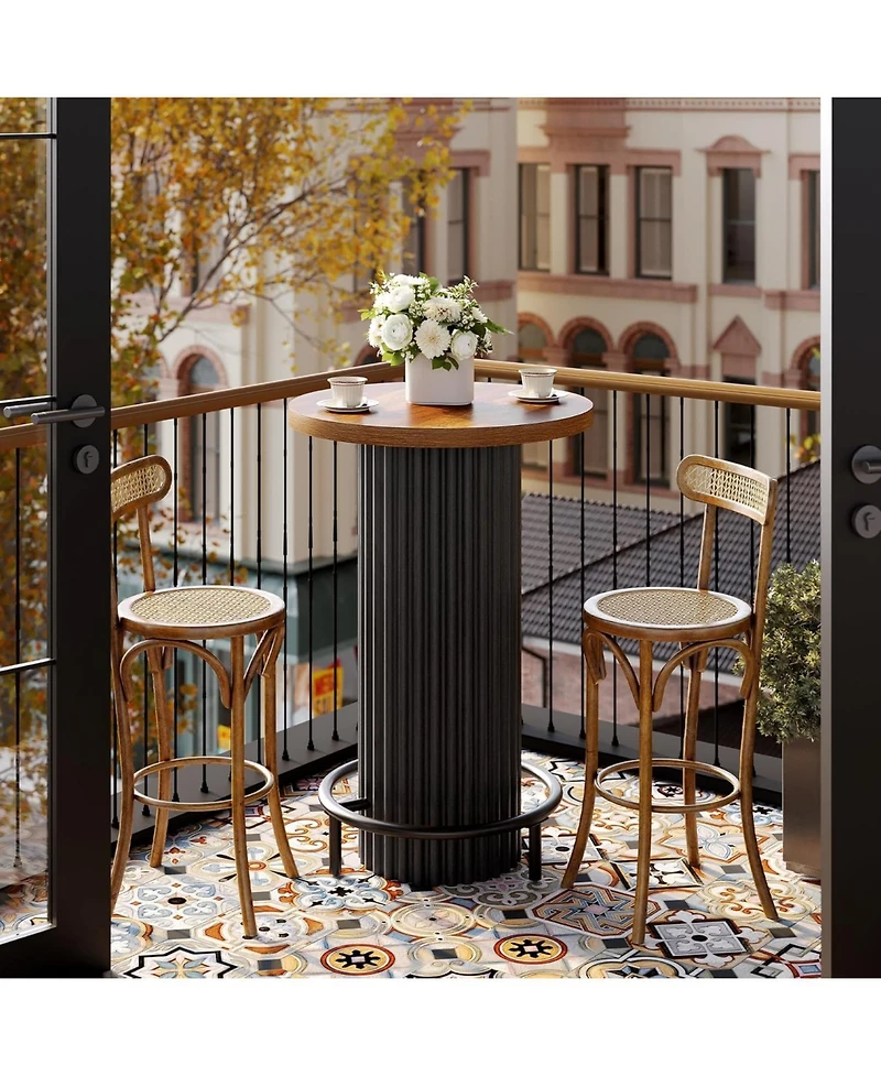 Tribesigns 39.4" H Round Bar Table with Metal Footrest, Wooden Bistro Pub Table, Small High Top Pub Cocktail Tables