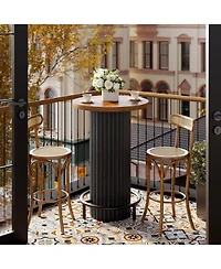 Tribesigns 39.4" H Round Bar Table with Metal Footrest, Wooden Bistro Pub Table, Small High Top Pub Cocktail Tables