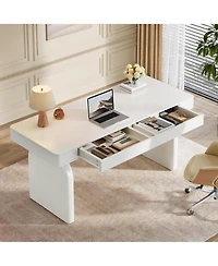 Tribesigns White Desk with Drawers, 63-Inch Modern Executive Office Desk, Glossy Elegant Work Study Desk Writing Table for Home Office