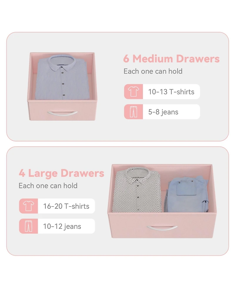 gaomon 10-Drawer Fabric Dresser, Tall Chest with Fabric Bins, Side Pockets & Sturdy Steel Frame for Bedroom, Closet, or Living Room