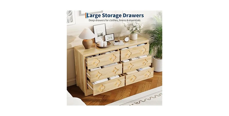 gaomon Drawer Dresser for Bedroom Wide Dresser, Boho Chest of Drawers, Wooden Chest with Clothes Storage Cabinet