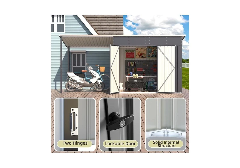 Aecojoy Outdoor Open-Sided Storage Shed with Attached Hardtop Metal Pergola