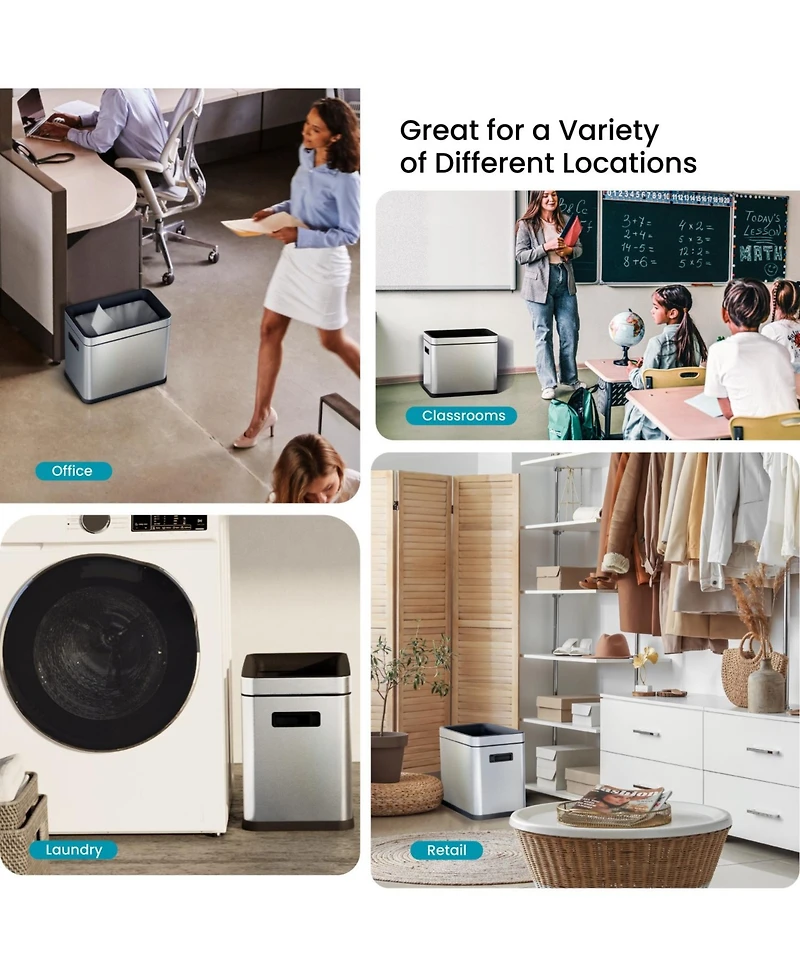 Home Zone Living 9 Gallon Slim Kitchen Trash Can with Open Top for Commercial Use, Stainless Steel, Silver