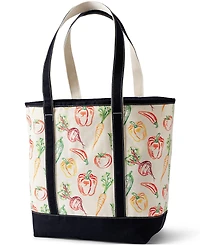 Lands' End Large Print 5 Pocket Open Top Long Handle Canvas Tote Bag