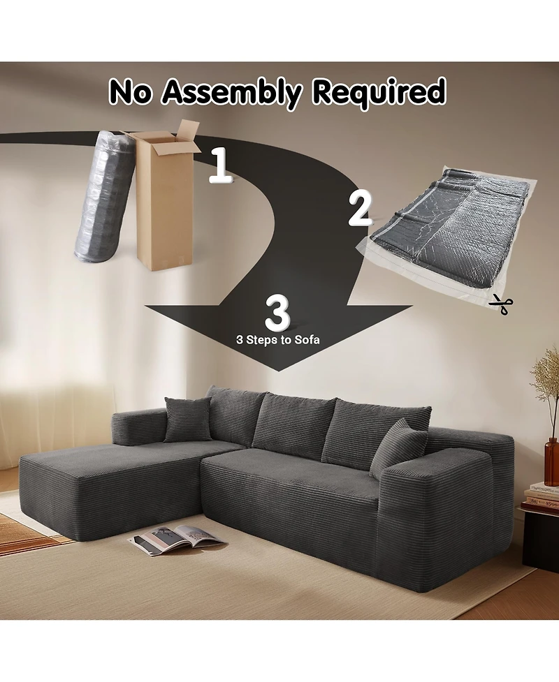 Xizzi 104" No Assembly Required Cloud Sectional Sofa, L-Shape Couch Chaise Lounge with Deep Seat and Wide Armrest for Living Room Bedroom