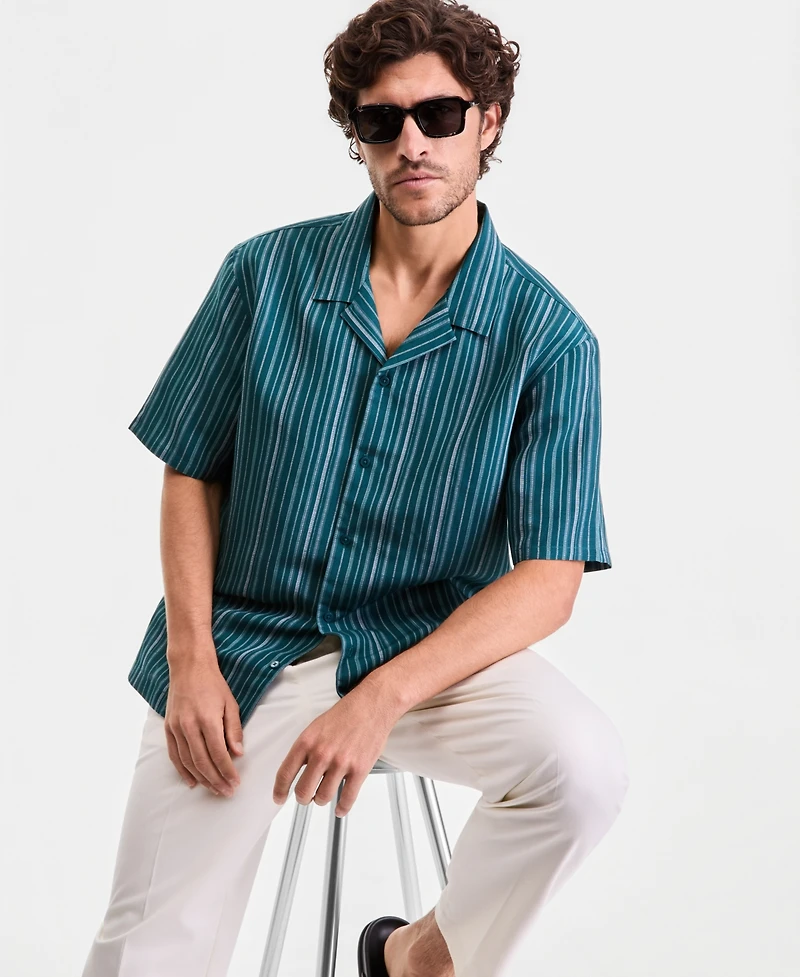 Alfani Men's Short-Sleeve Linen-Blend Stripe Shirt, Macy's Exclusive - Barry Yd