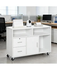 Rainsken Mobile Storage Cabinet, Printer Stand Unit, Home Office Organizer with 3 Shelves, 2 Drawers and a Cabinet for Study Room