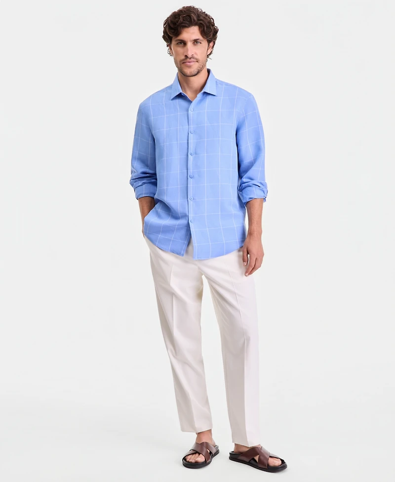 Alfani Men's Long-Sleeve Collared Button-Up Shirt, Macy's Exclusive - Fine Line Plaid Yd