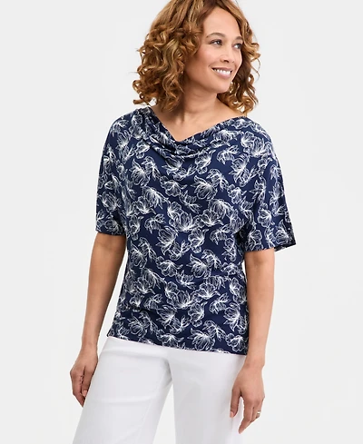 Jm Collection Women's Printed Cowl-Neck Knit Top