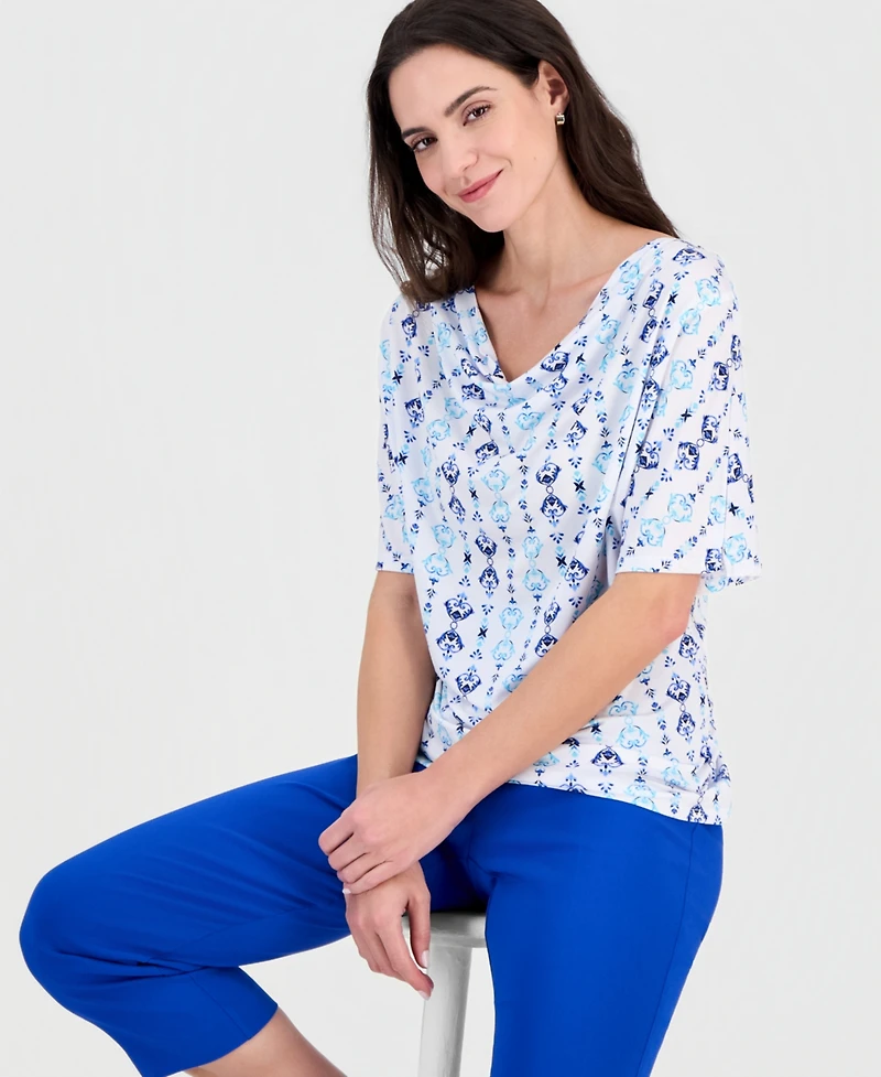 Jm Collection Women's Printed Cowl-Neck Knit Top, Macy's Exclusive