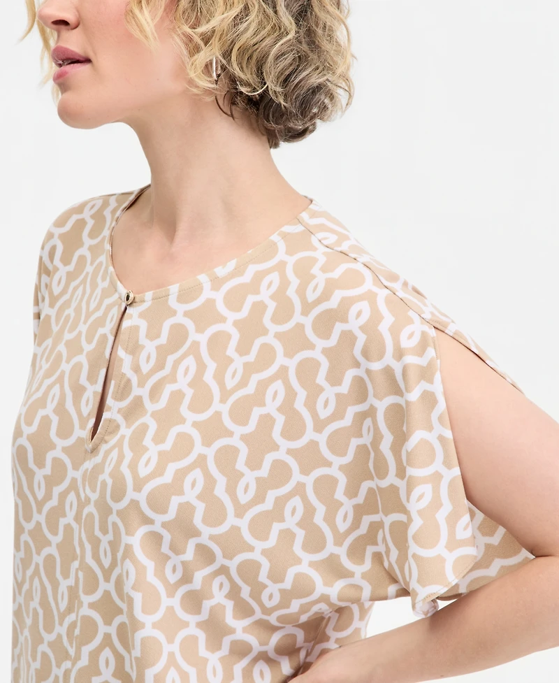 Jm Collection Women's Short Dolman Sleeve Printed Keyhole Knit Top, Macy's Exclusive