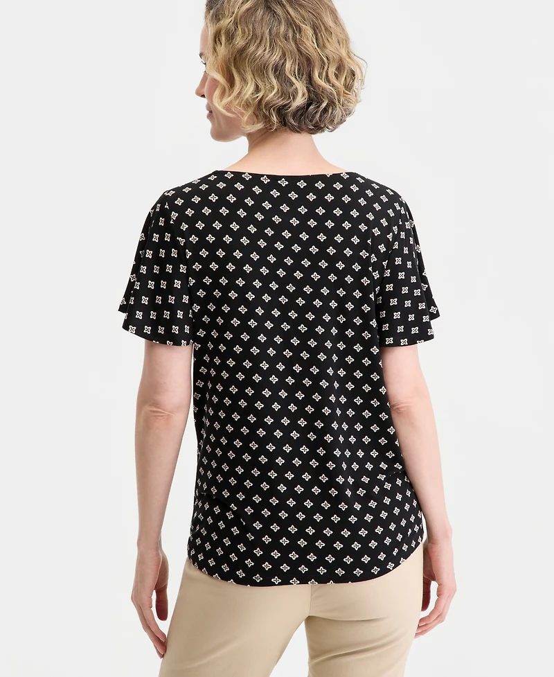 Jm Collection Women's Printed Short Sleeve V-Neck Twist-Front Top, Macy's Exclusive