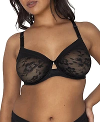 Curvy Couture Women's No Show Lace Unlined Underwire Bra