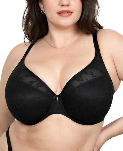 Curvy Couture Women's No Show Lace Plunge T-Shirt Bra