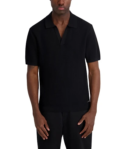 Karl Lagerfeld Paris Men's Open Weave Johnny Collar Polo Shirt