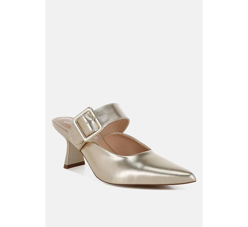 Bismi Large Buckle Kitten Heel Mules