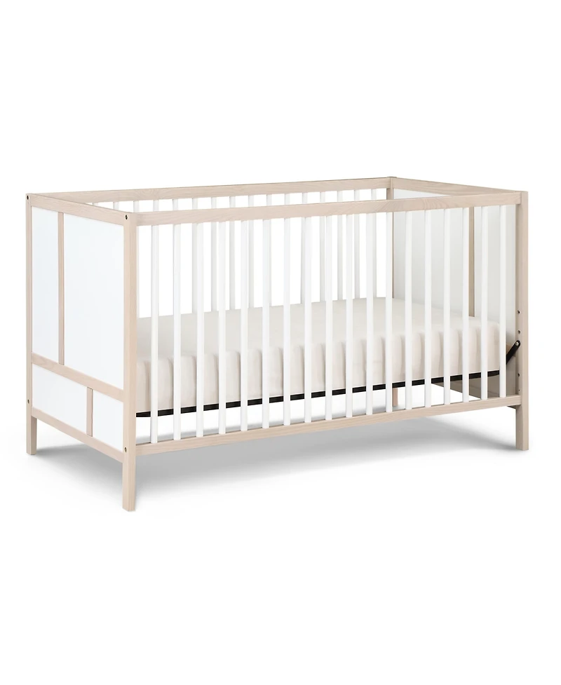 Flynama Washed 3in1 Convertible Crib with Solid End Panels Geometric Lines Solid Wood and Three Adjustable Mattress Heights for Nursery